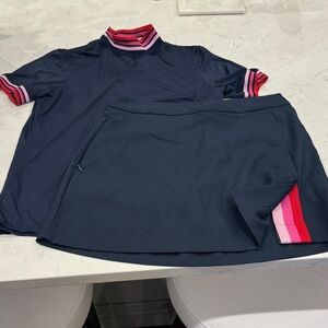 G/FORE Navy Top and Mini Skort with Pink/Red Accents